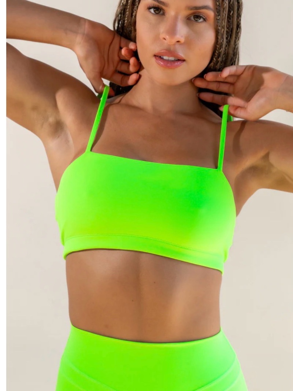 Neon Lime Square-Neck Sports Bra and Leggings  set